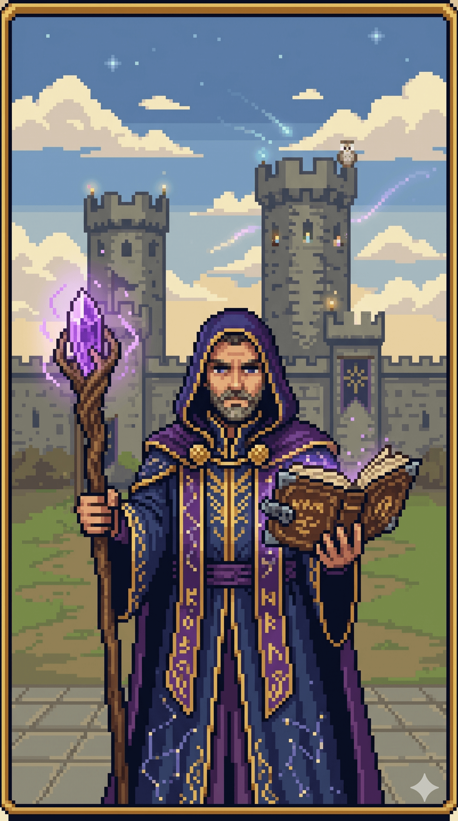 Portrait de mago estilo pixel-art